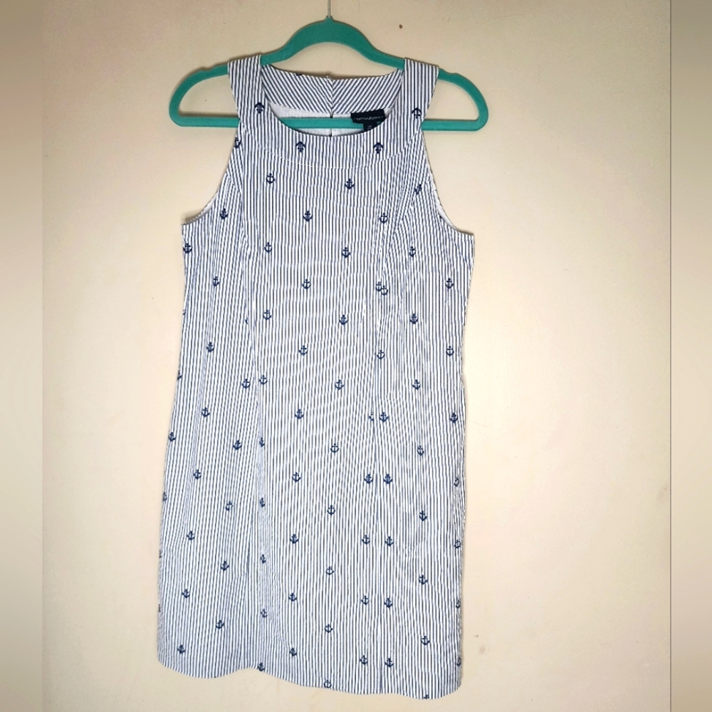Cynthia Rowley Anchor Blue & White Vertical Striped Dress Size 6